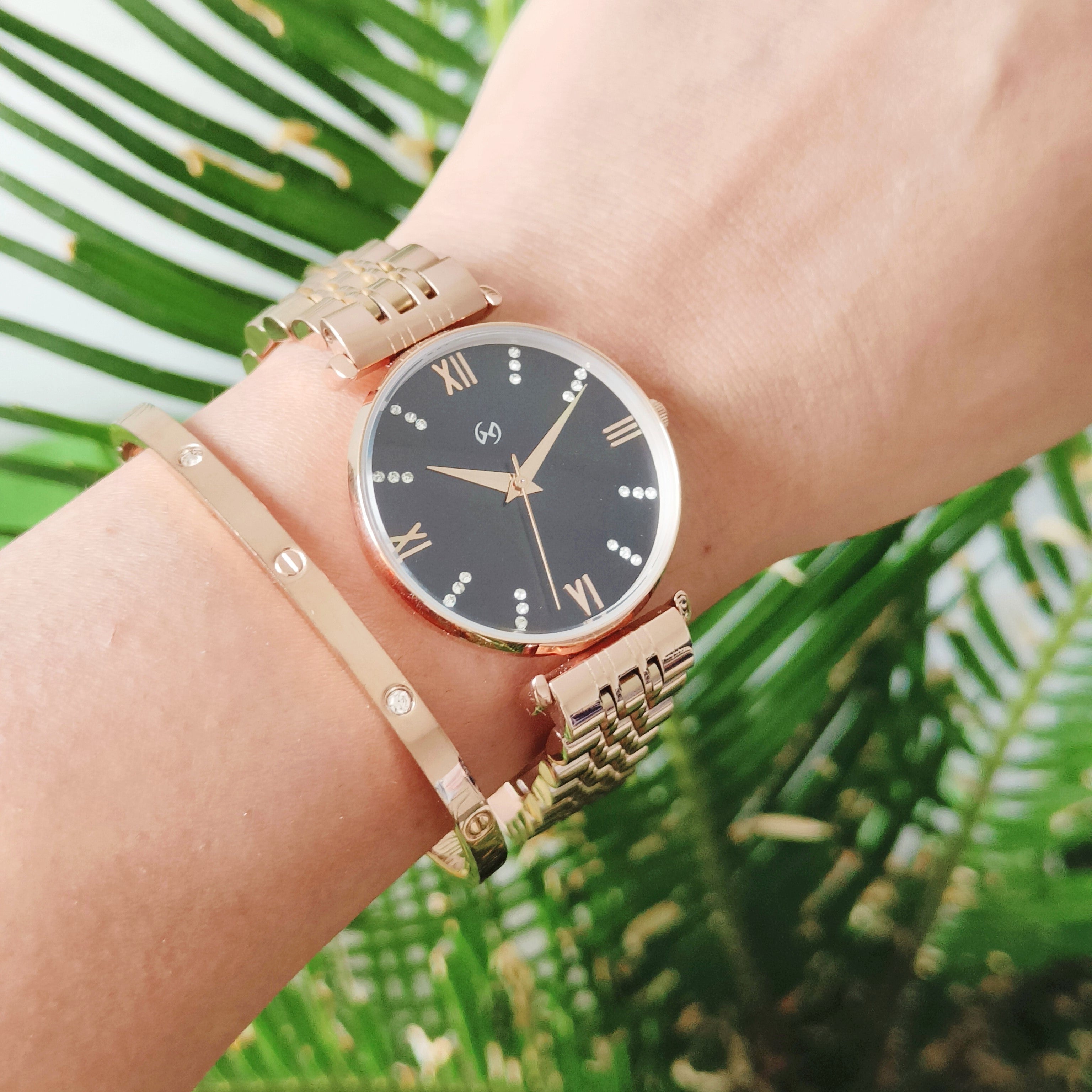 Elegant rose gold Women's Watch with Diamond-Set Numerals and European