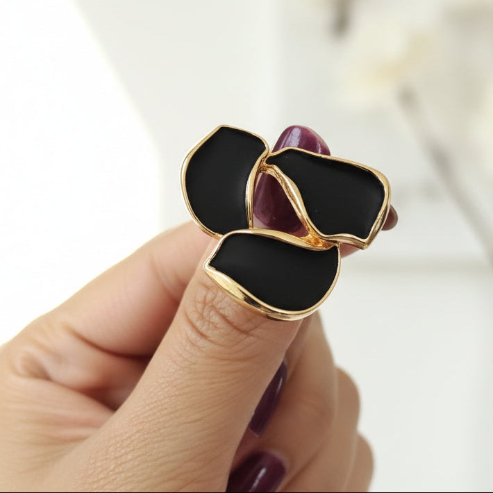 Statement floral earrings with black finish and gold plating durable and long lasting