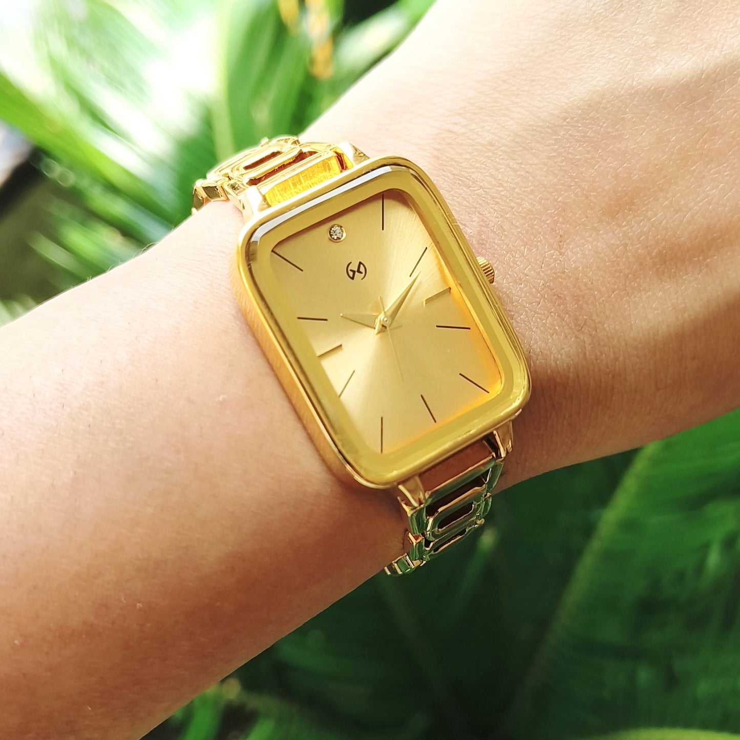 Bestseller Rectangular case Women Gold watch with gold minimalist dial