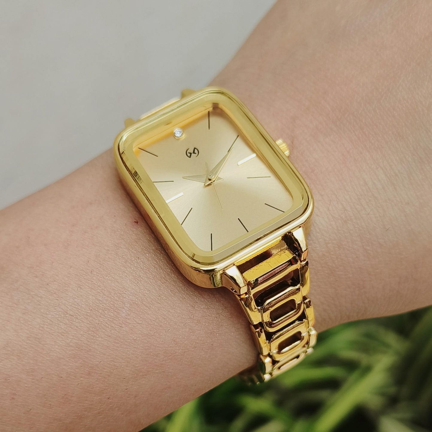 Bestseller Rectangular case Women Gold watch with gold minimalist dial