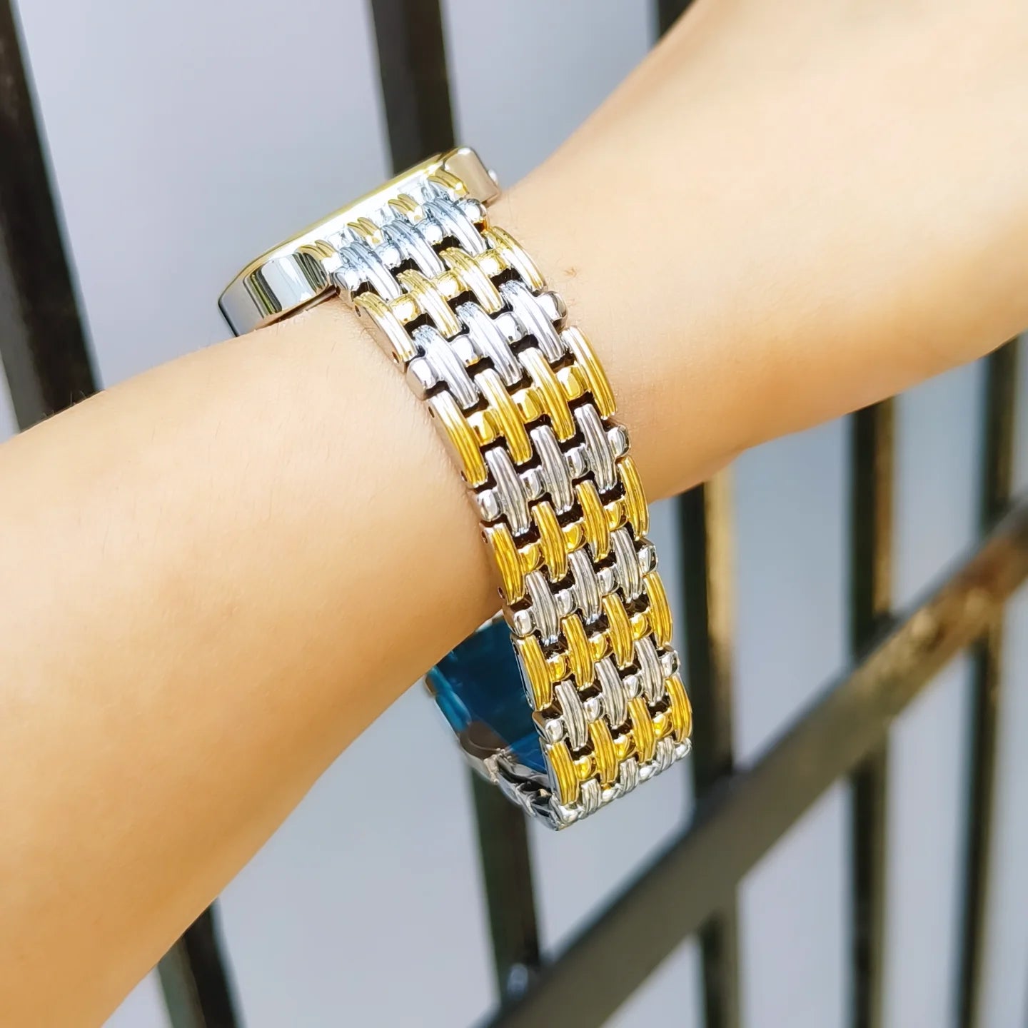 Armani Inspired Women two tone watch in gold and steel in maroon dial with Butterfly lock