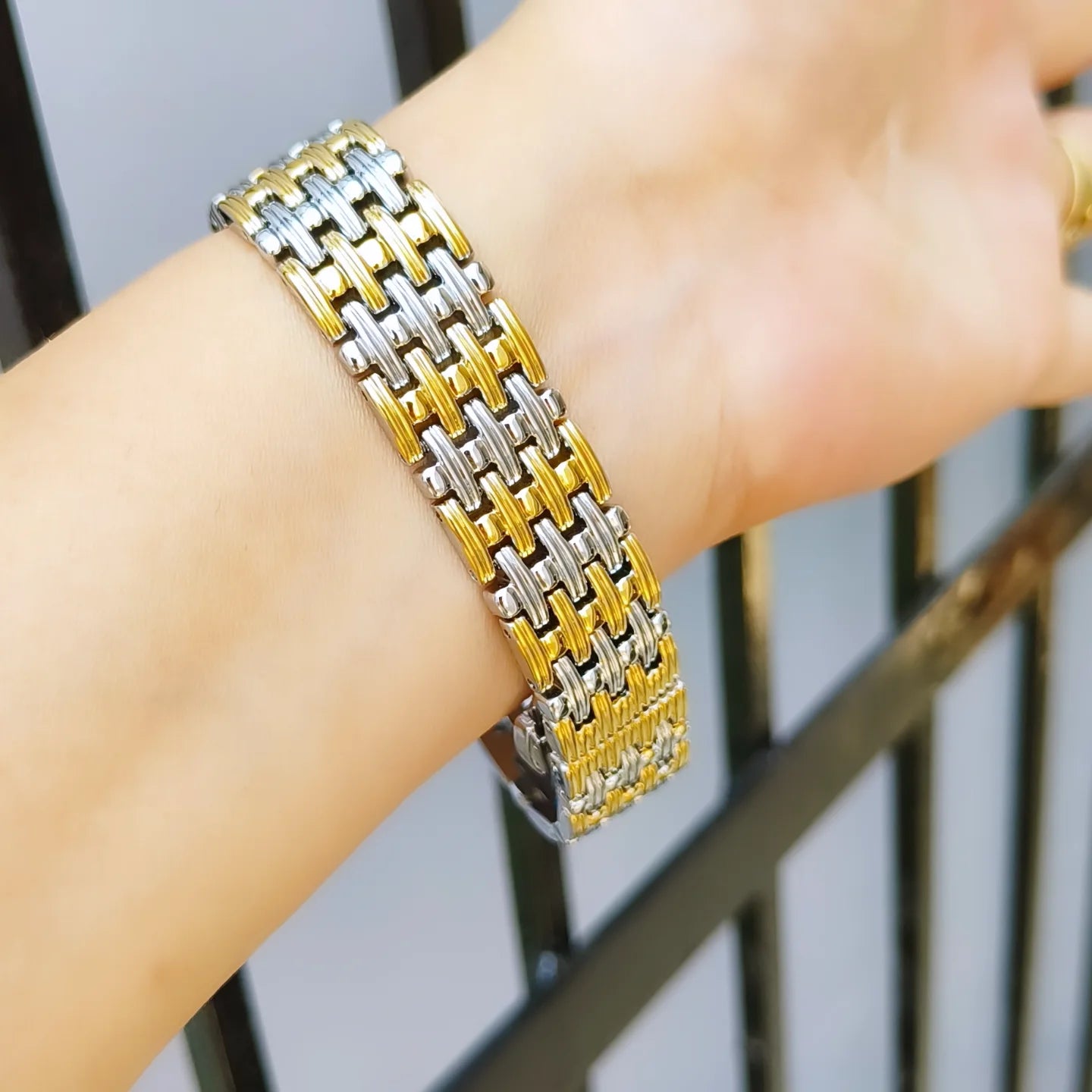 Armani Inspired Women two tone watch in gold and steel in maroon dial with Butterfly lock