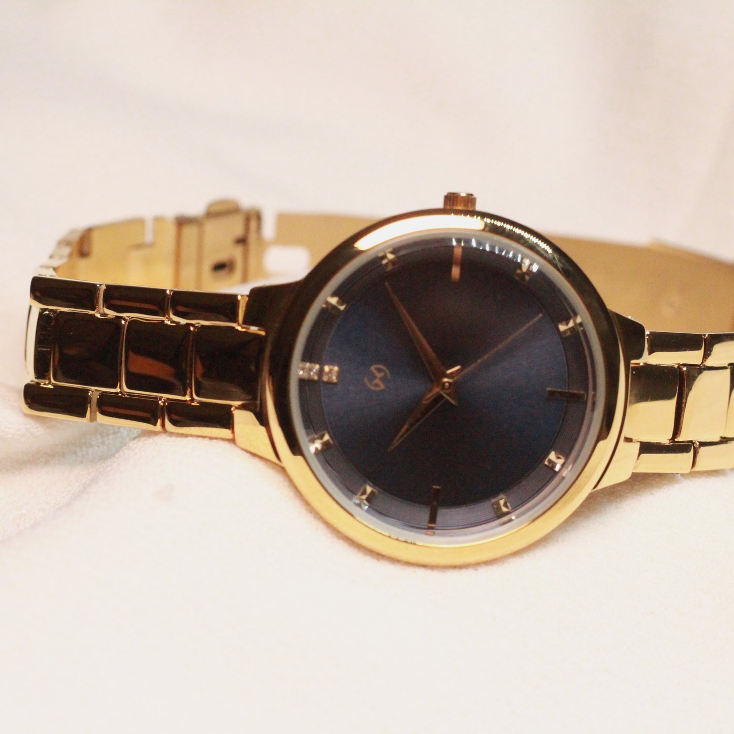 super unique and trending rose gold watch with large case and super elegant dial with diamond index in deep blue