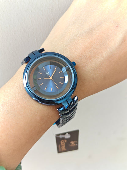 Designer and heavy look full blue watch with transparent outer ring