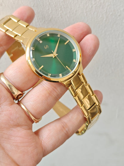 Bestseller gold watch with green sunray dial