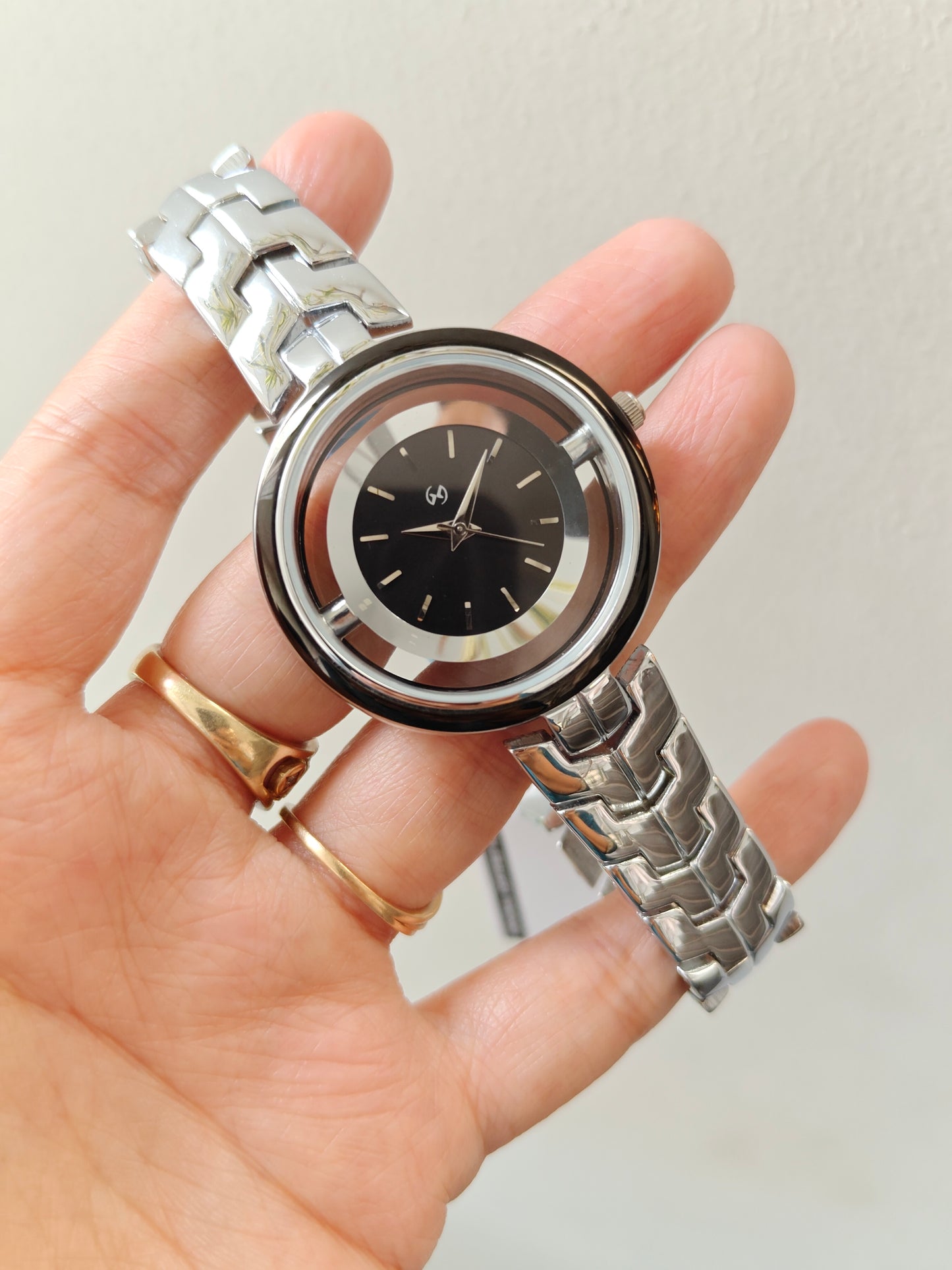 Designer and heavy look full steel watch with transparent outer ring