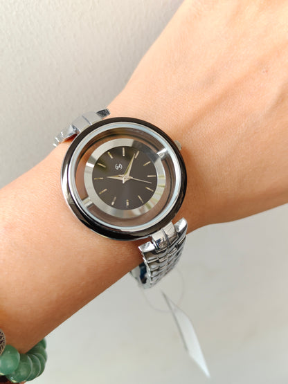 Designer and heavy look full steel watch with transparent outer ring