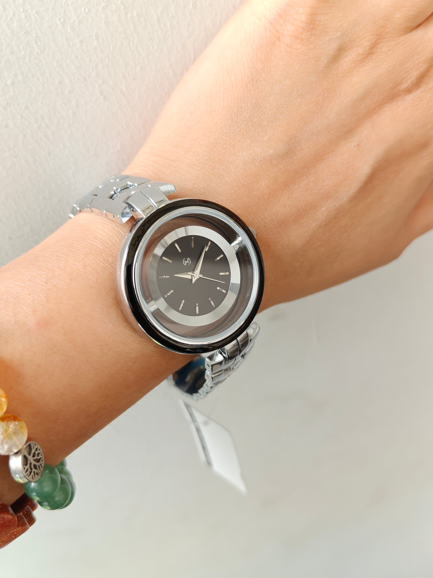 Designer and heavy look full steel watch with transparent outer ring