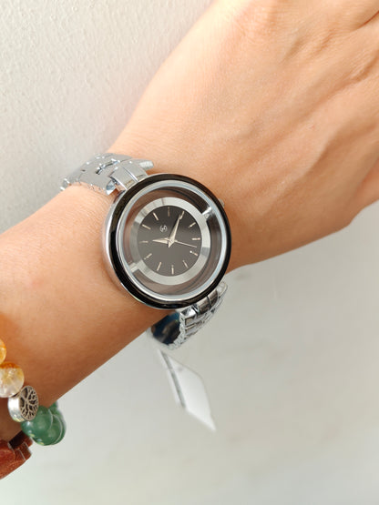 Designer and heavy look full steel watch with transparent outer ring