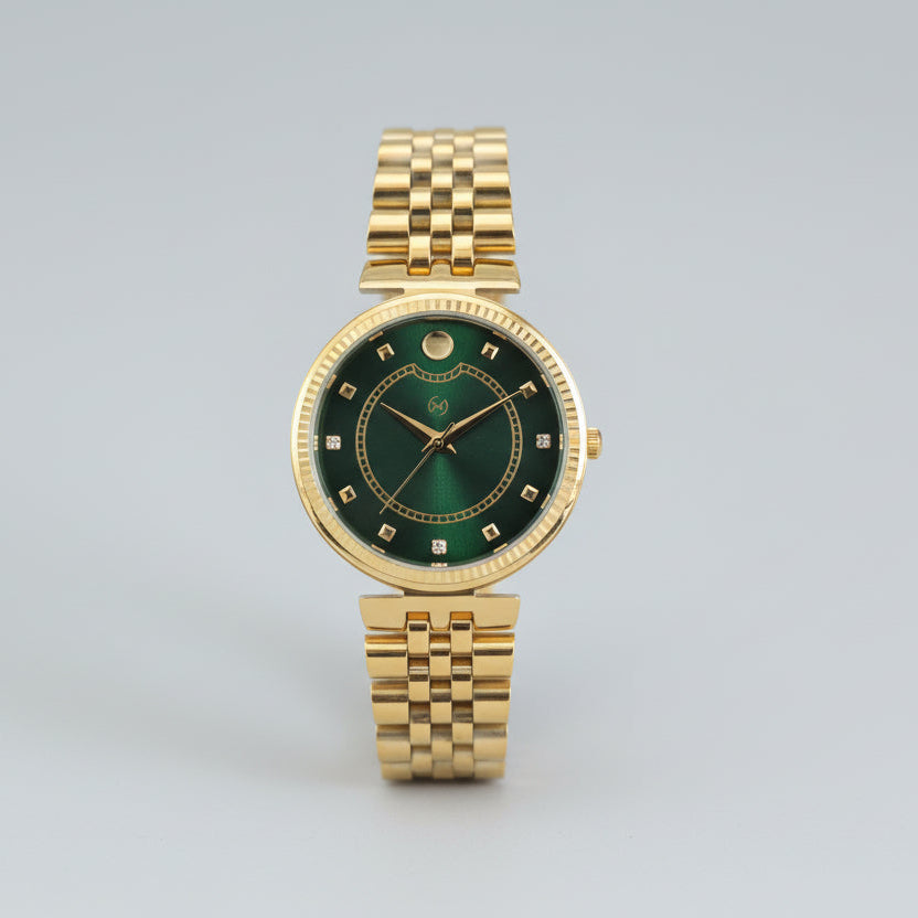 Elegant gold Women's Watch with Diamond-Set Numerals and European chain for luxurious feel