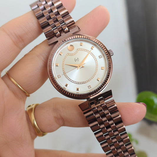 Women's Deep Brown Watch with Diamond-Set Numerals and European chain for luxurious feel