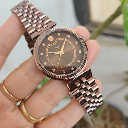 Women's Deep Brown Watch with Diamond-Set Numerals and European chain for luxurious feel