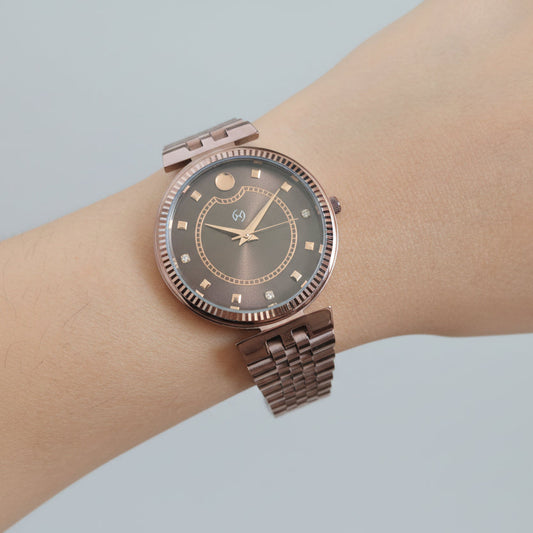 Women's Deep Brown Watch with Diamond-Set Numerals and European chain for luxurious feel
