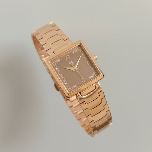 Women's  Brown  square Watch with Diamond-Set Numerals and u shape chain for luxurious feel