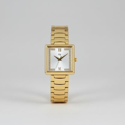 Women's 18 k original gold plated square Watch with Diamond-Set Numerals and u shape chain for luxurious feel