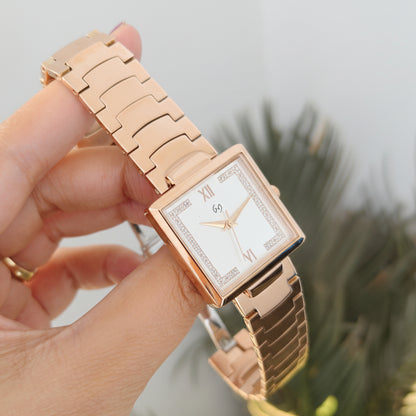 Women's  white  square Watch with Diamond-Set Numerals and u shape chain for luxurious feel