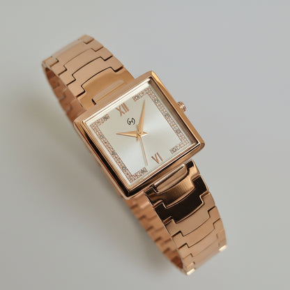 Women's  white  square Watch with Diamond-Set Numerals and u shape chain for luxurious feel