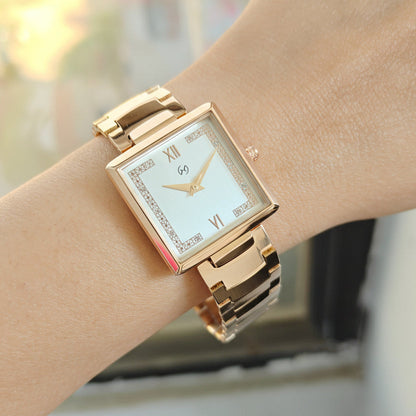 Women's  white  square Watch with Diamond-Set Numerals and u shape chain for luxurious feel