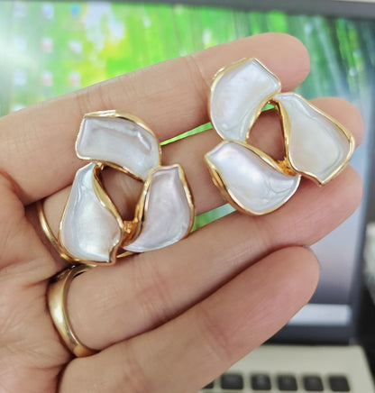 Statement floral earrings with pearl white finish and gold plating durable and long lasting