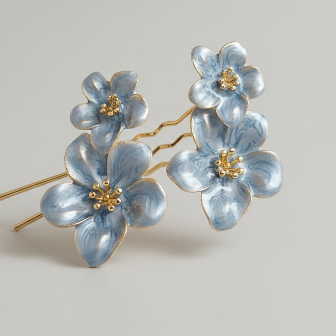 Super pretty enamel floral earrings with real detailing for women in pastel blue