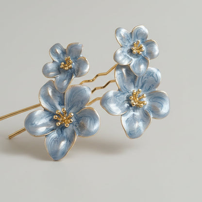 Super pretty enamel floral earrings with real detailing for women in pastel blue