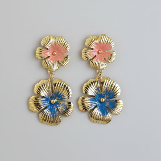 Statement floral earrings with gold finish and colored strokes durable and long lasting