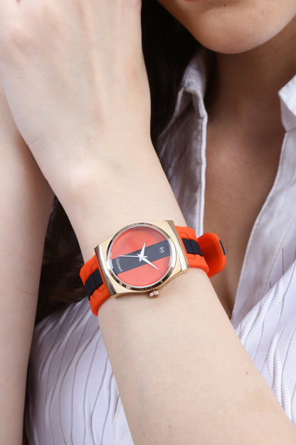 Vermilion color washable silicone strap watch with white hands for women