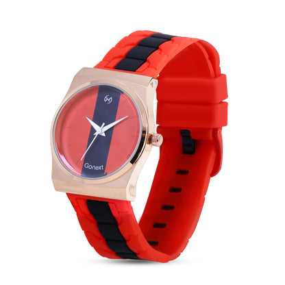 Vermilion color washable silicone strap watch with white hands for women