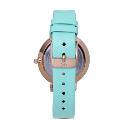 Pastel green strap watch with 3d floral detailing dial