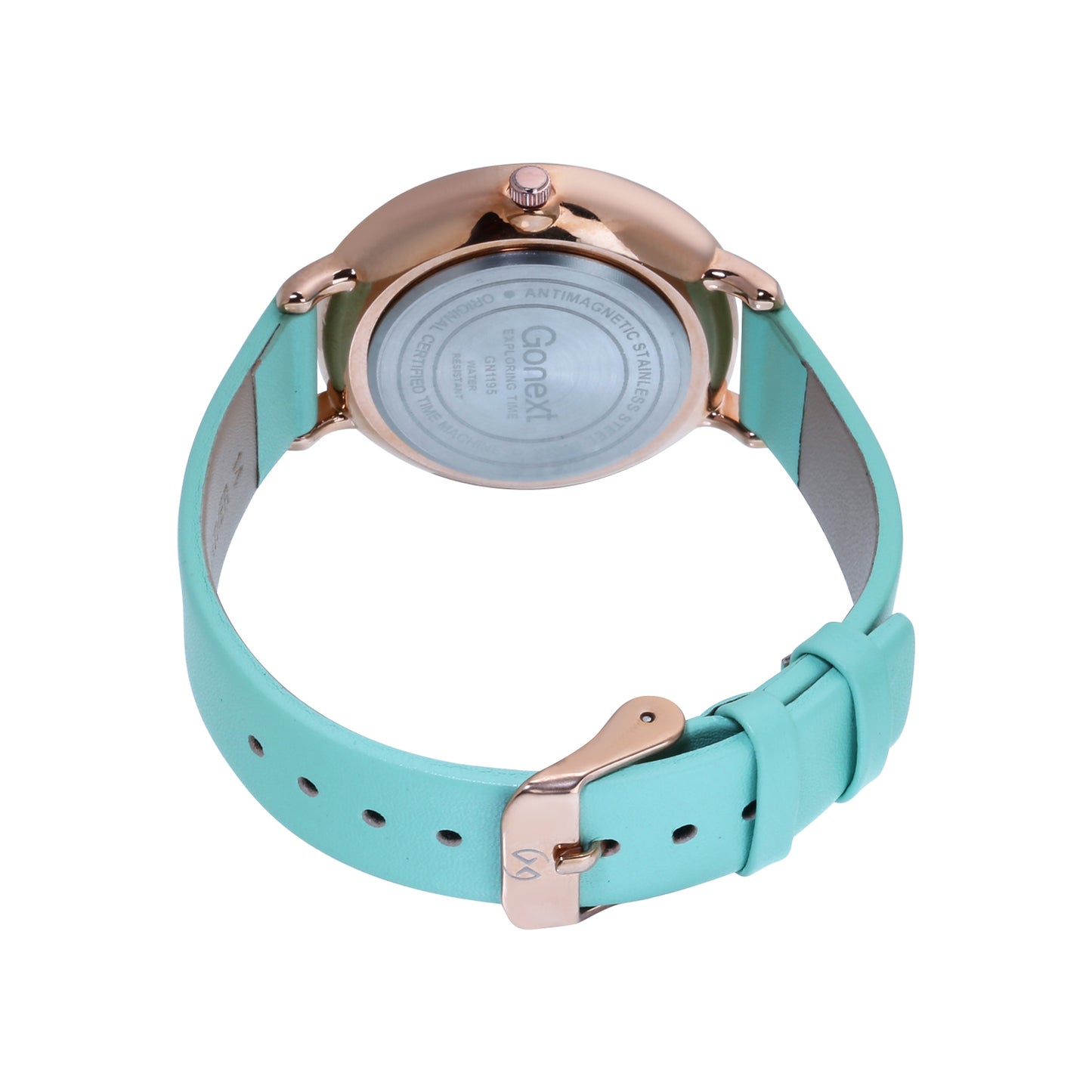 Pastel green strap watch with 3d floral detailing dial