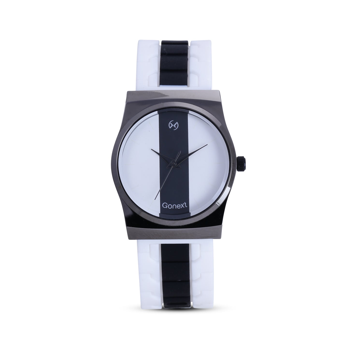 One of a kind Black and white combination silicone watch with jet black case