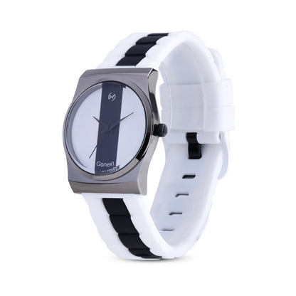 One of a kind Black and white combination silicone watch with jet black case