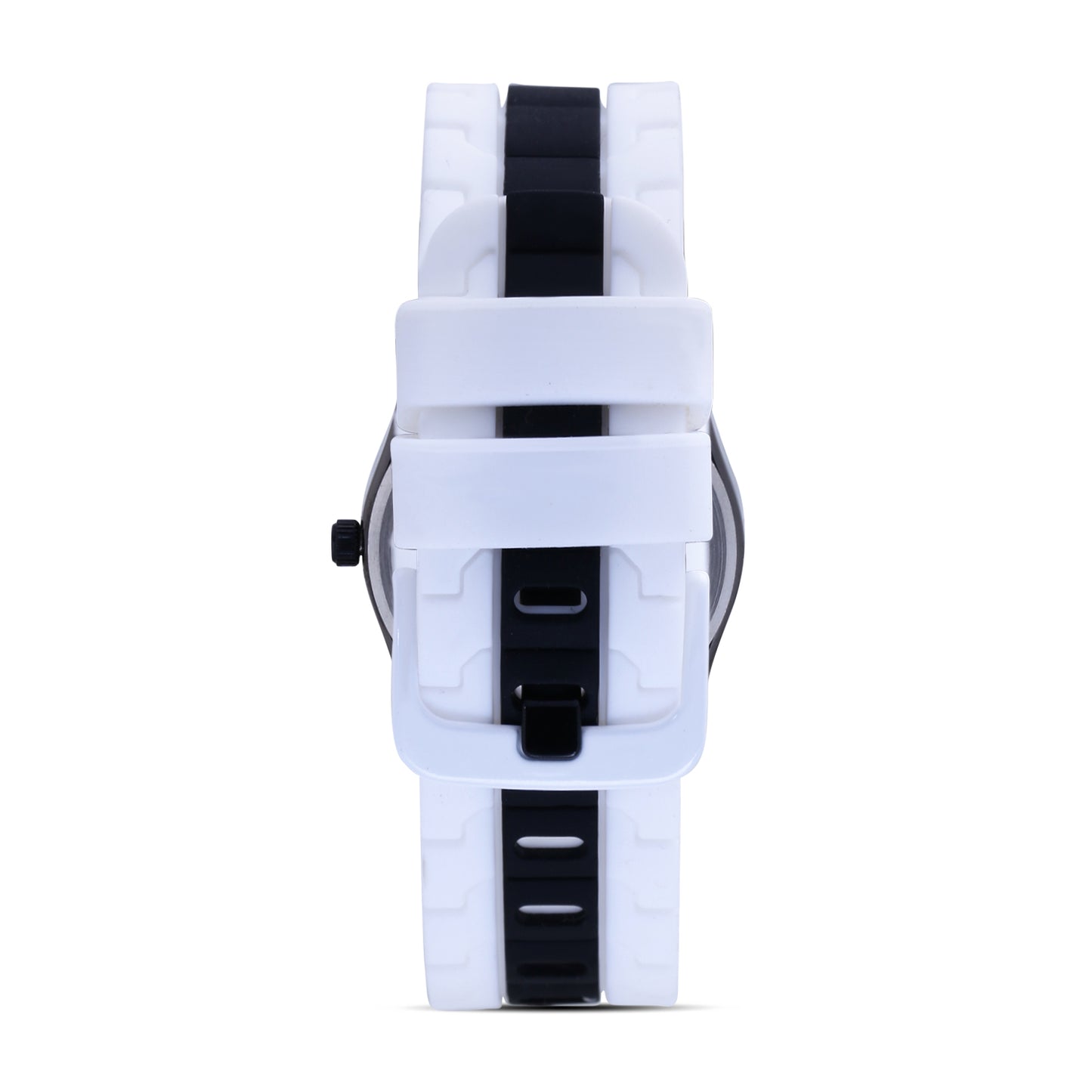 Black and white color washable silicone strap watch with black hands for women