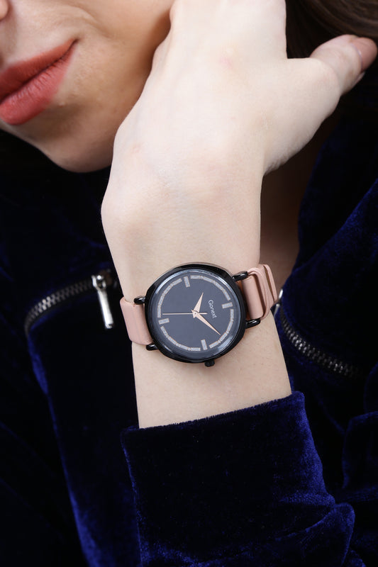 Peach strap watch with black shimmery look for European look