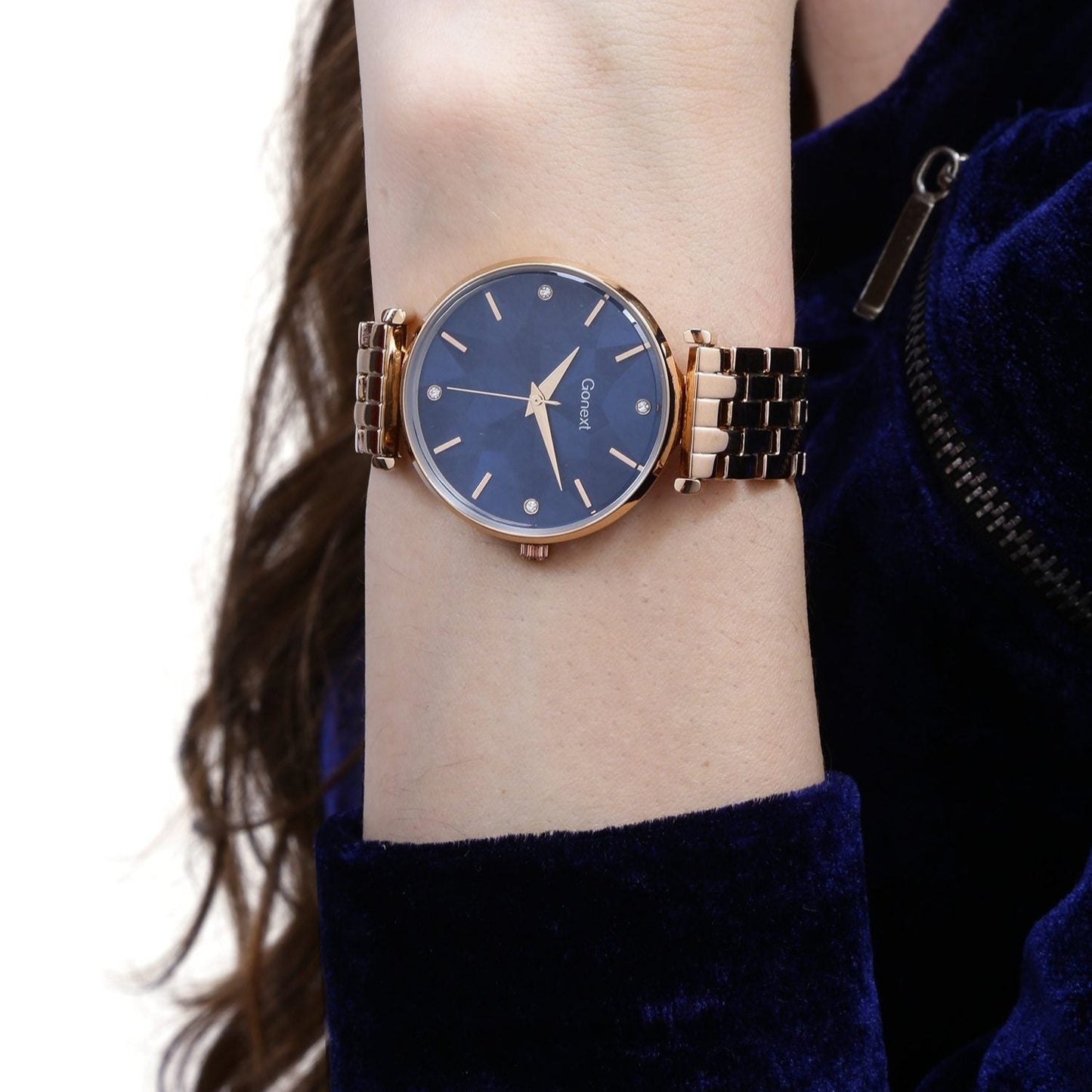 Bestseller Rose Gold Watch with Geometric Blue Dial