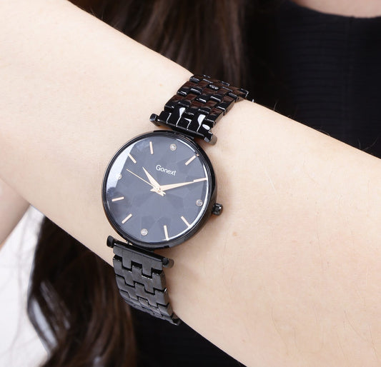 Exquisite Watch with Geometric Black Dial and Black case