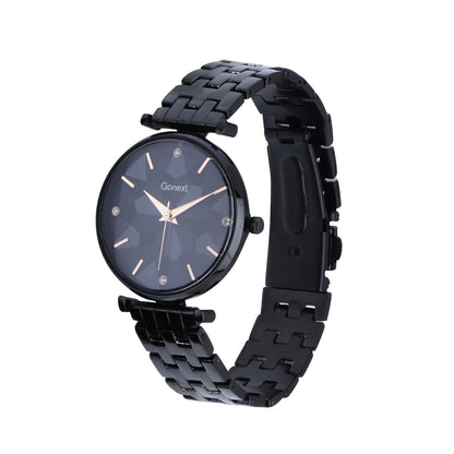 Exquisite Watch with Geometric Black Dial and Black case