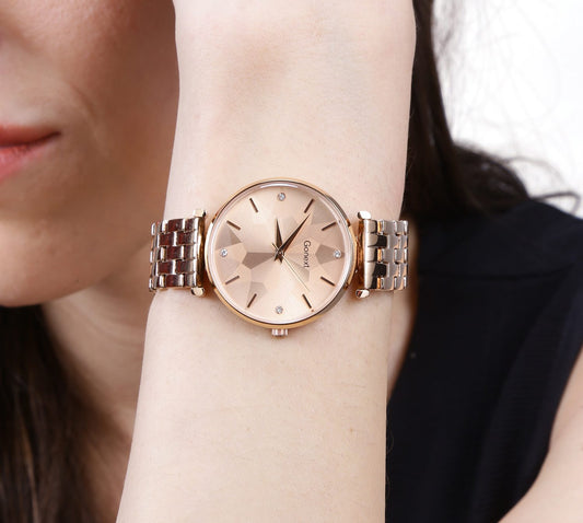 Shimmering rose gold watch with Geometric Dial and rose gold case