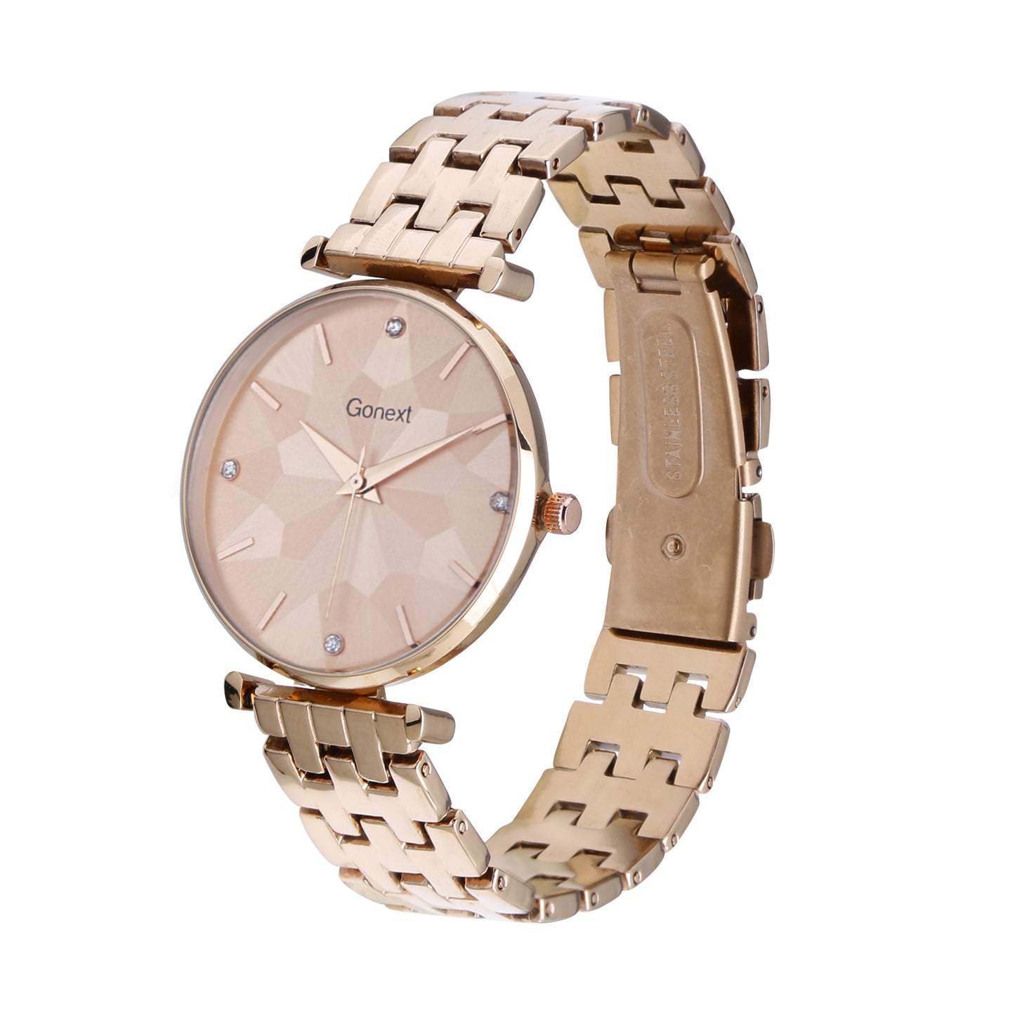 Shimmering rose gold watch with Geometric Dial and rose gold case