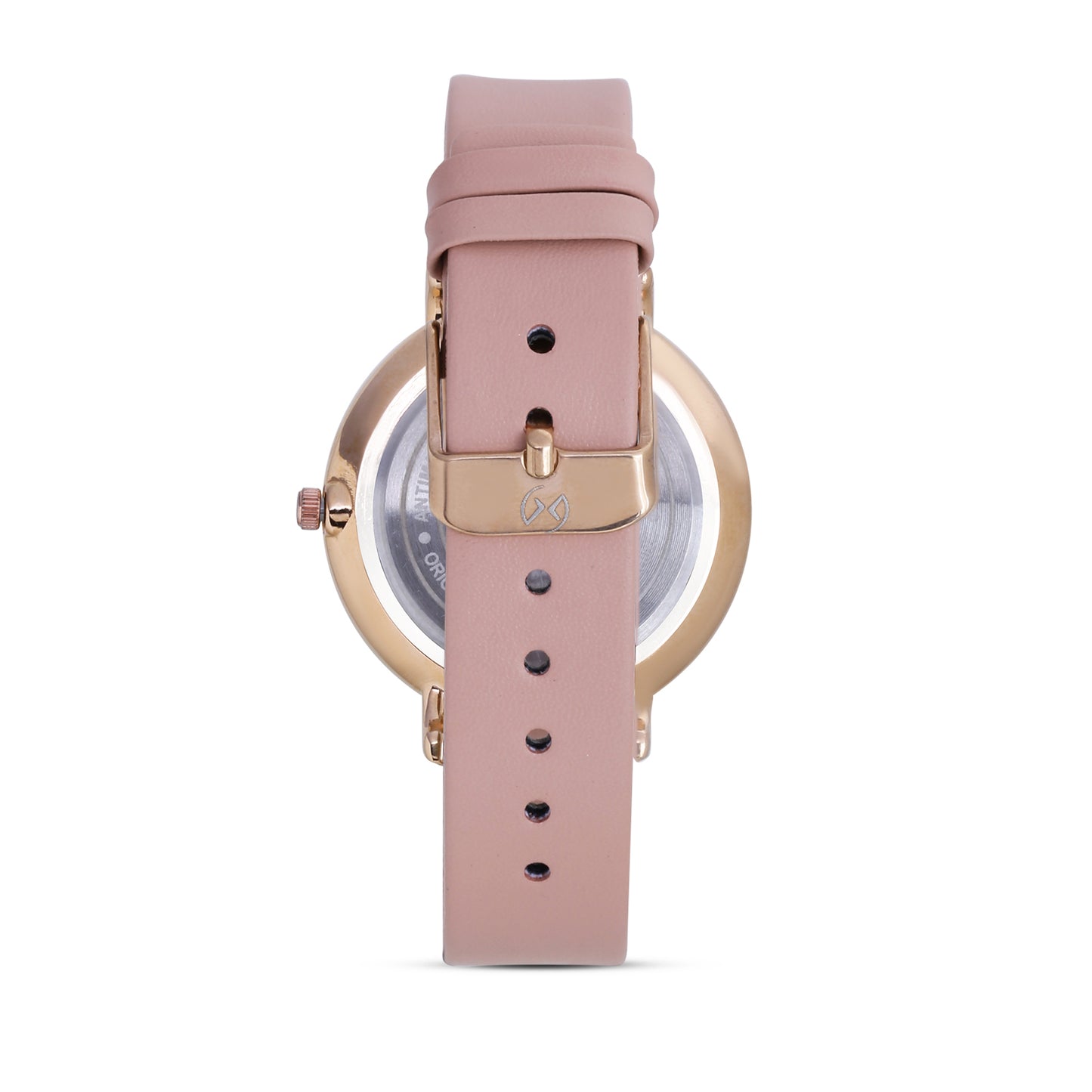 Pastel peach strap watch with 3d floral detailing dial