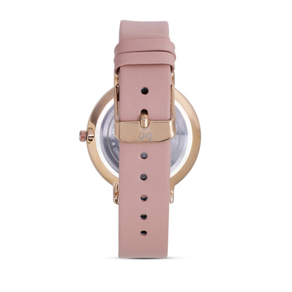 Pastel peach strap watch with 3d floral detailing dial