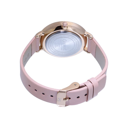 Pastel peach strap watch with 3d floral detailing dial