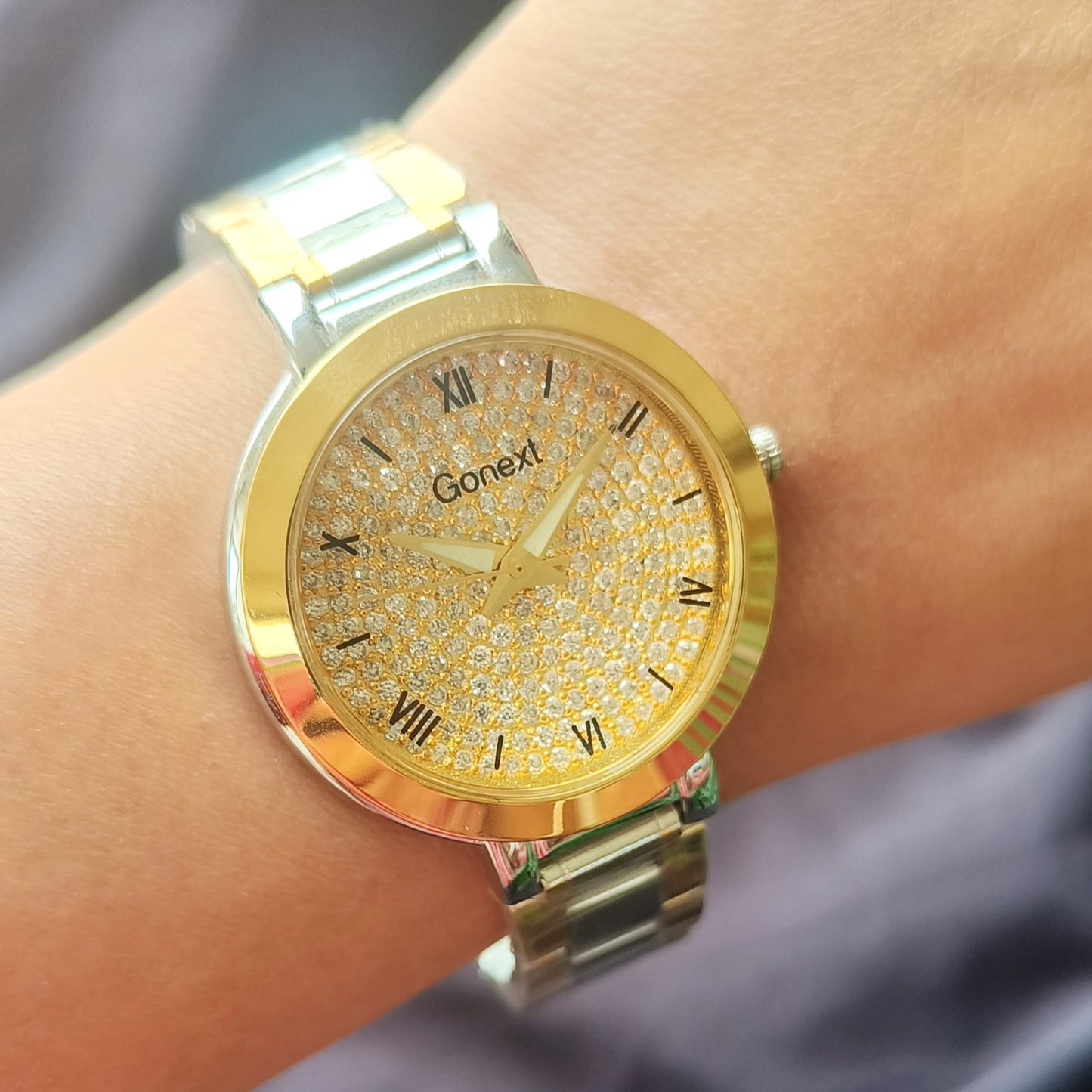 Brimming with shine all over Swarovski dial gold and steel watch