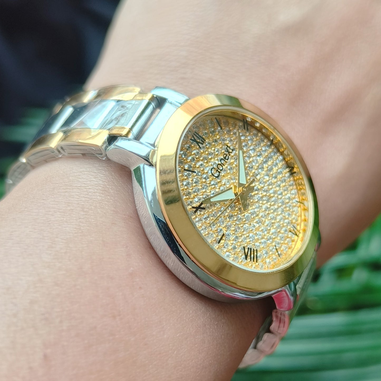 Brimming with shine all over Swarovski dial gold and steel watch