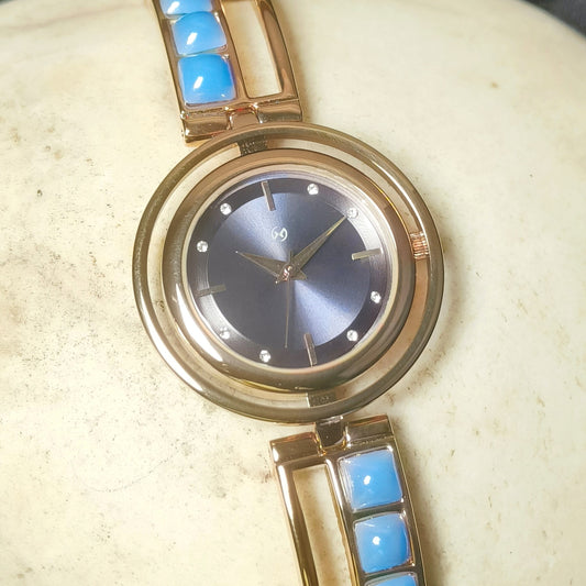 Gonext unique raga style ring case with rose gold dial and meena work on chain in blue