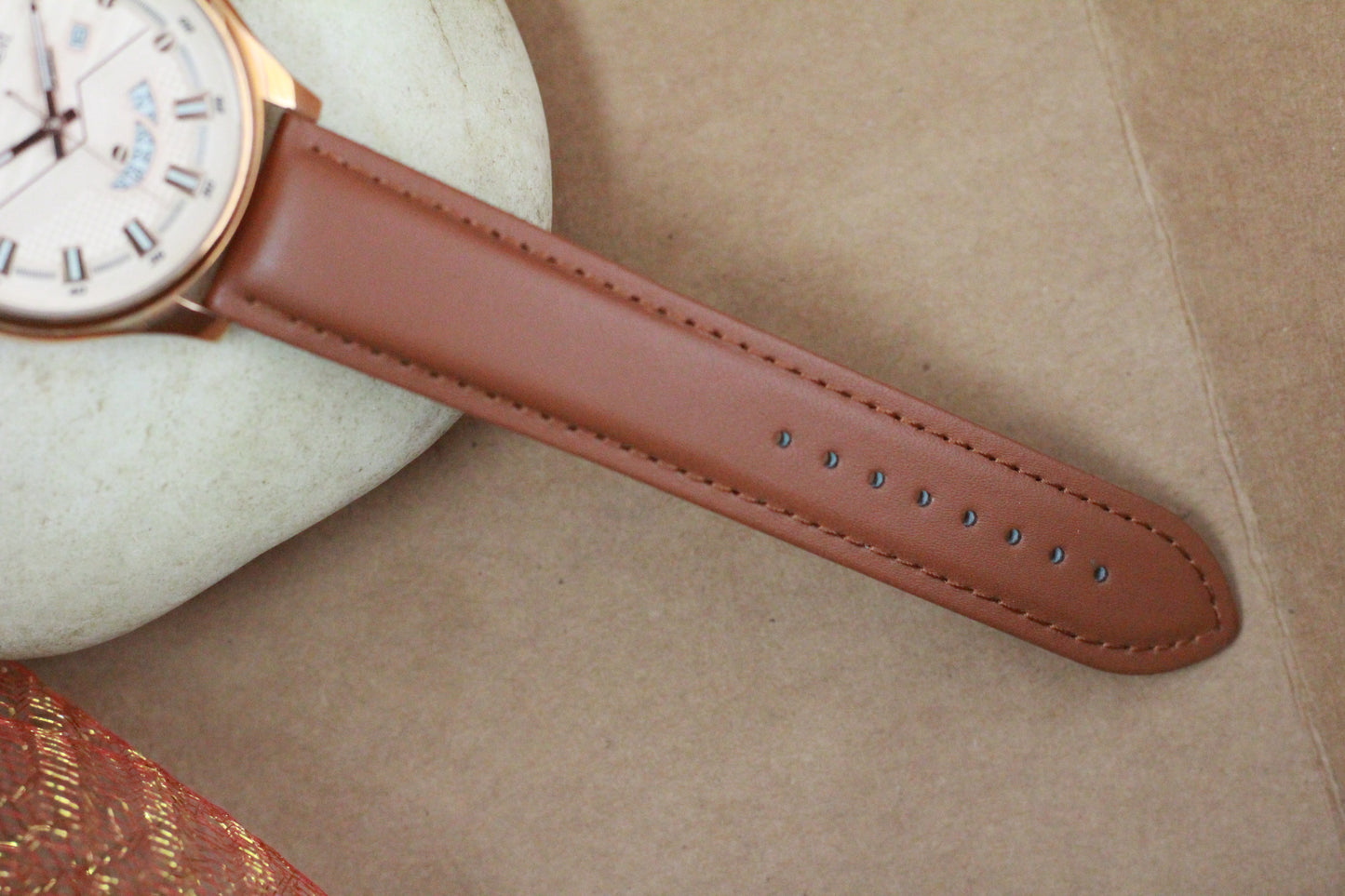 Tan brown watch (MEN) Day and Date display - Rose Gold Case