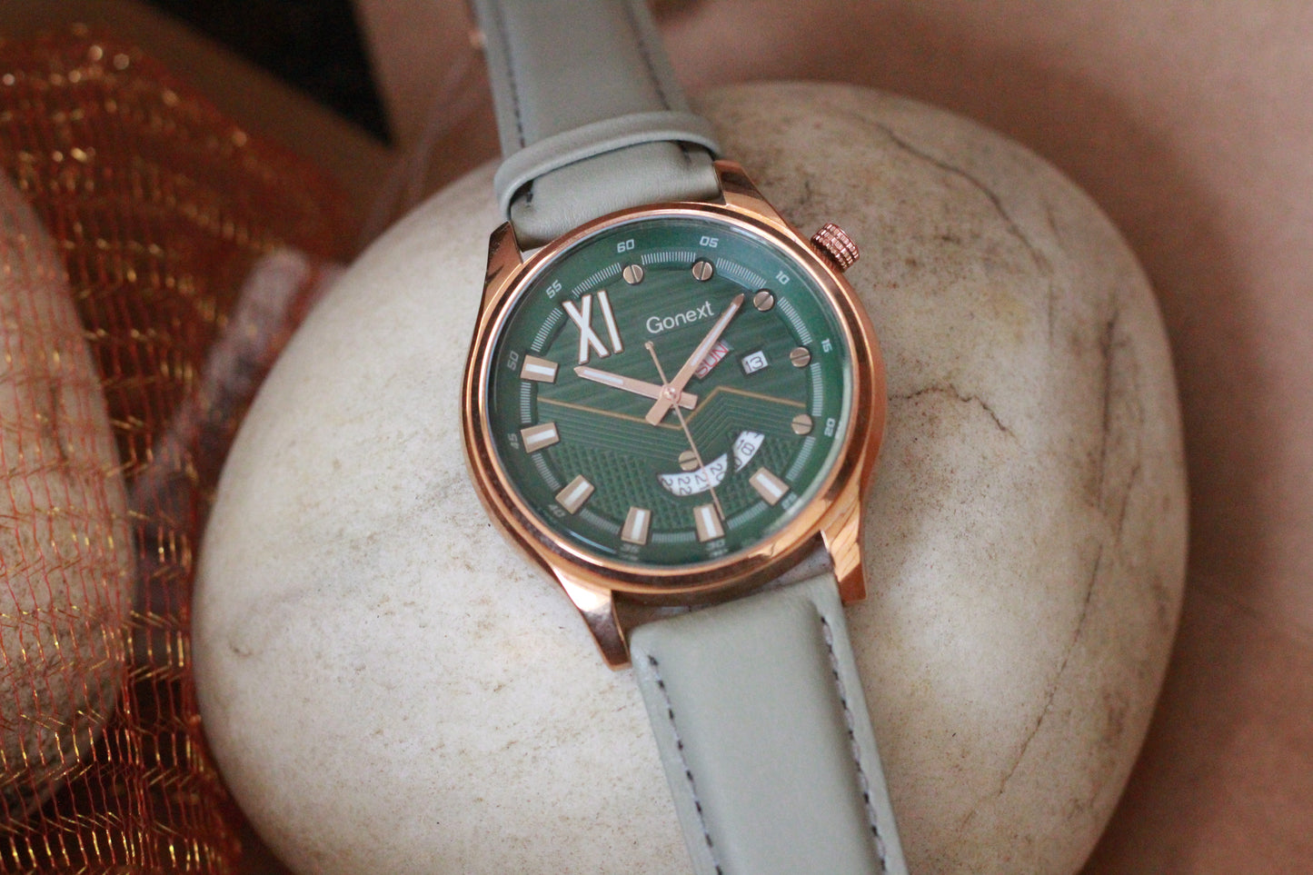 Olive Green (Day and Date display) Rose Gold Case