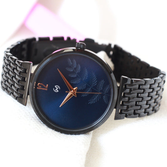 Armani Inspired Women black watch with deep blue dial