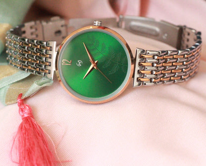 Armani Inspired Women dual tone rose gold and steel Watch green dial