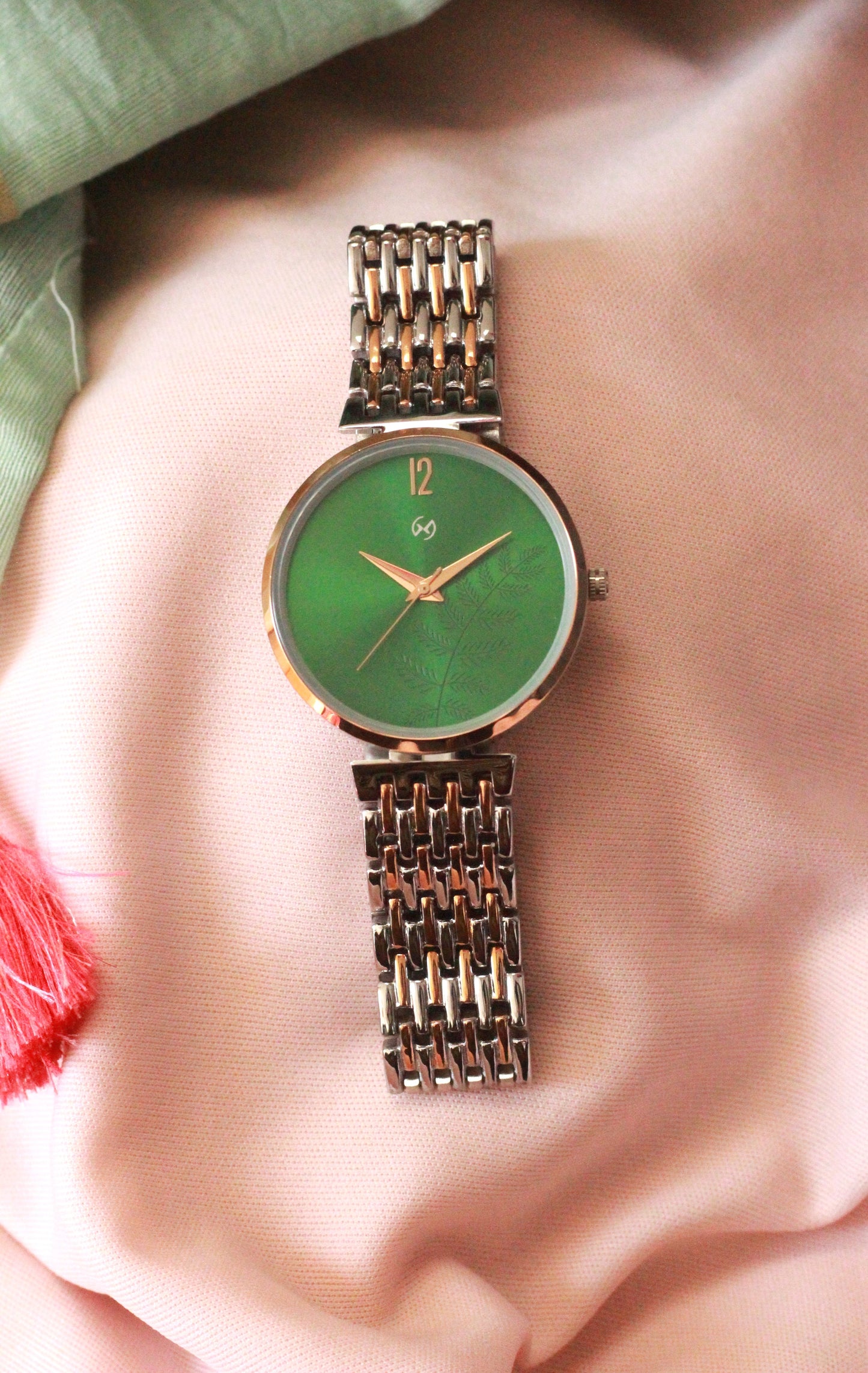 Armani Inspired Women dual tone rose gold and steel Watch green dial